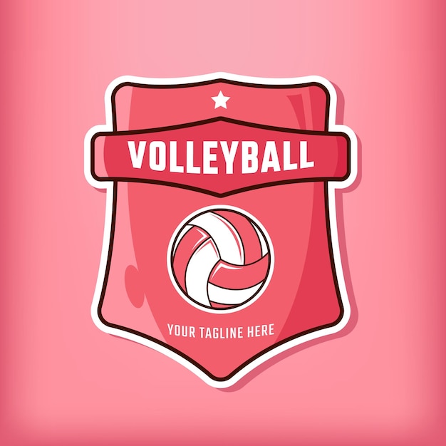 Vector volleyball sports logo with shield and bright red colors