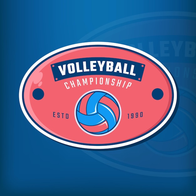 濃紺の背景にバレーボールスポーツ楕円形ラベルのロゴのデザイン