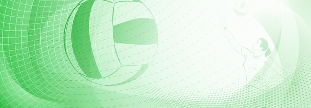 Vector volleyball themed background in green tones with abstract meshes curves and dotted lines with a female volleyball player hitting the ball