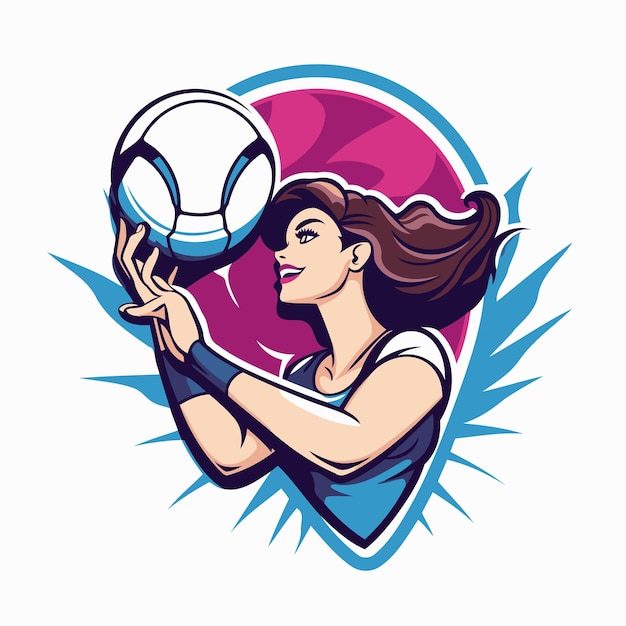 Volleyball woman player with ball in hand Vector illustration