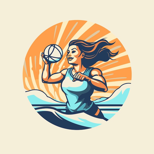 Volleybalspeler vrouw met bal in hand Vector illustratie