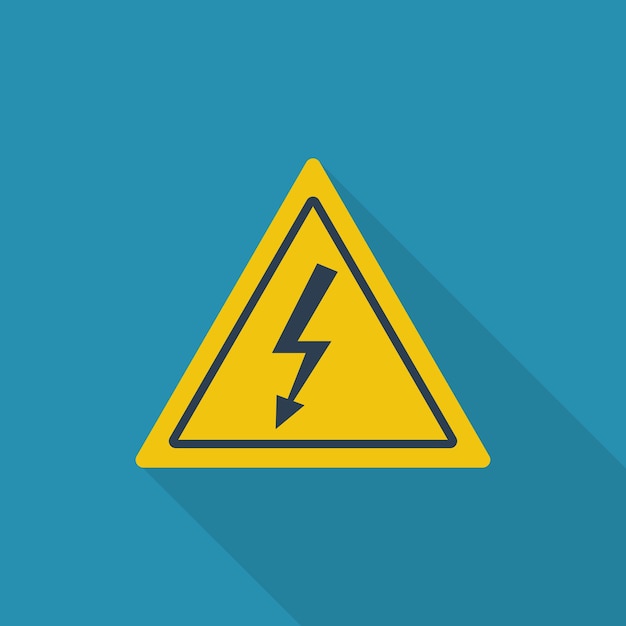 Voltage danger sign vector illustration flat design with long shadow isolated on background