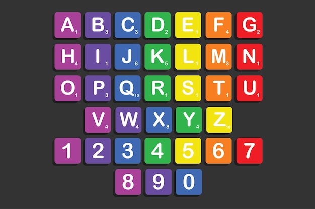 Vector voltooi alfabet hoofdletters in scrabble-letters om een zin te maken