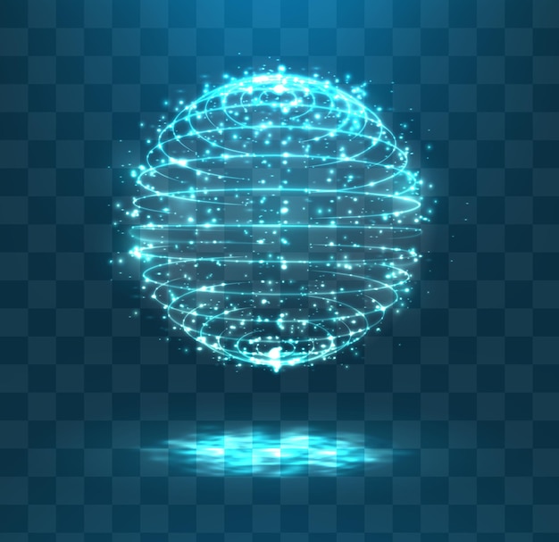 Vector a volume luminous sphere on a dark background. abstract vector object. virtual ball hanging in the air