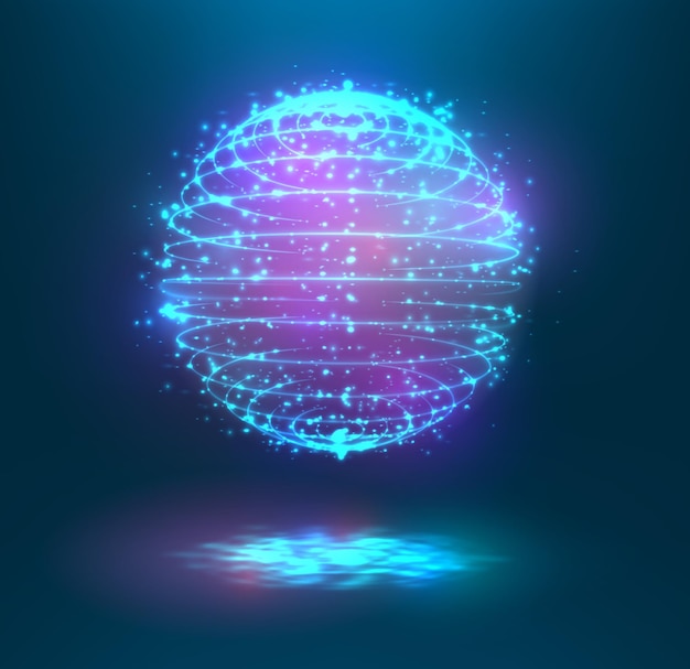 A volume luminous sphere on a dark background. abstract vector object. virtual ball hanging in the air