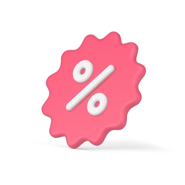 Volumetric 3d sticker with percentages Stellate price tag clearance sale with pink discounts