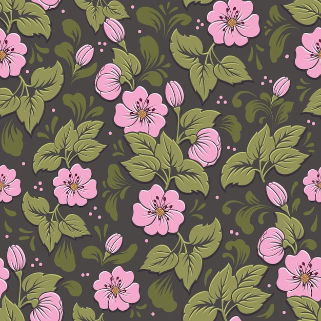 Vector volumetric flower seamless pattern element