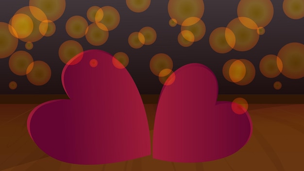 Volumetric hearts with highlights from the light The background Valentine's Day Romantic