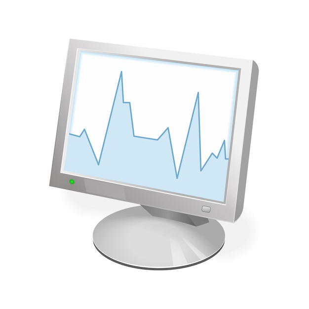 Volumetric monitor icon for personal computer or system unit with chart