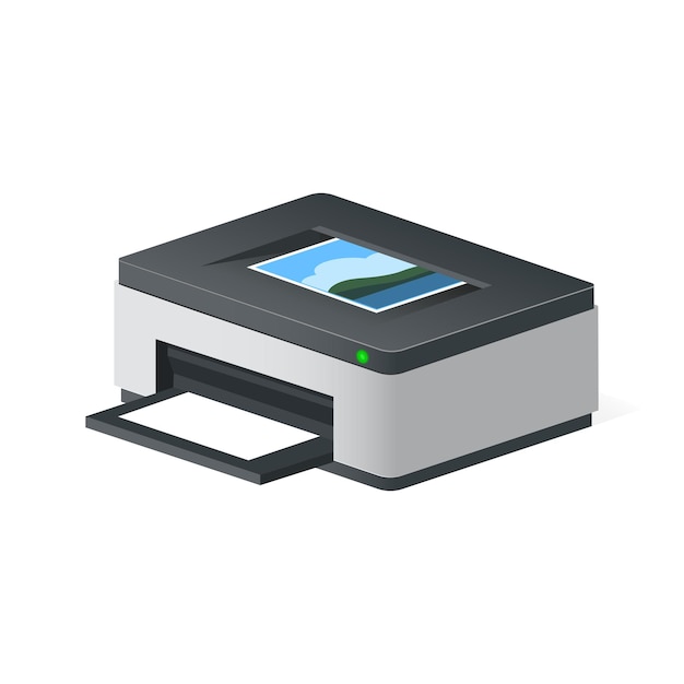 Vettore icona della stampante volumetrica per personal computer o unità di sistema. icona del colore