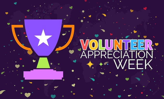 Volunteer Appreciation Week volunteers communities awareness concept banner design with colorful love and dot halftone and appreciation symbol in blue background observed on April