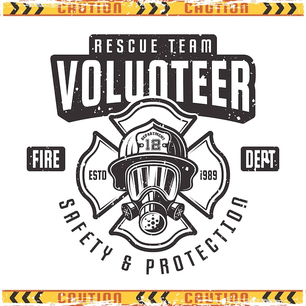 Volunteer emblem for fire department in vintage style isolated