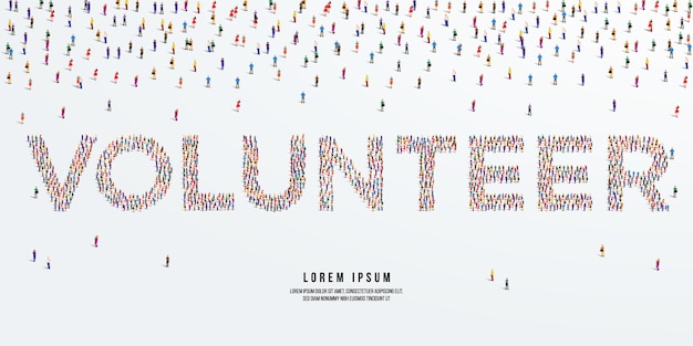 Волонтер. Большая группа людей формируется для создания Волонтера. векторная иллюстрация.