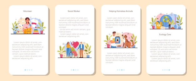 Volunteer mobile application banner set social worker support old