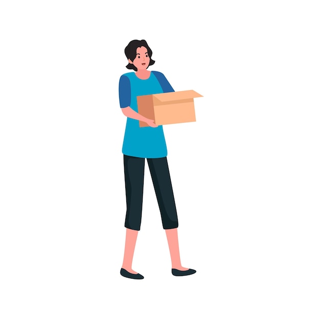 Volunteer packing donation box vector illustration