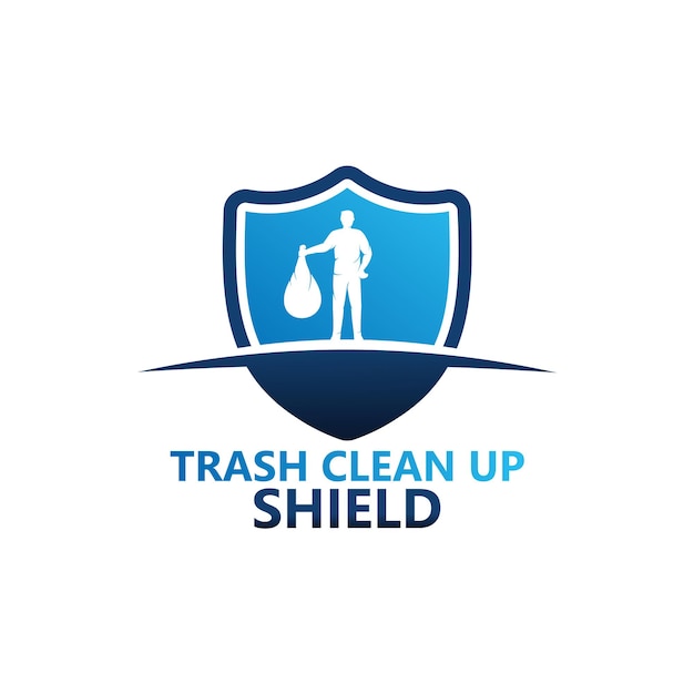 Volunteer trash clean up shield logo template design vector emblem design concept creative symbol