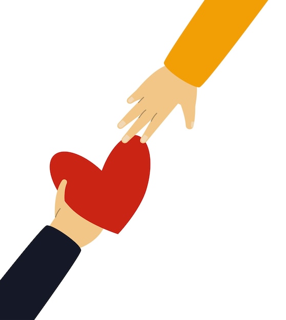 Volunteer vector illustration two hands reaching for a red heart