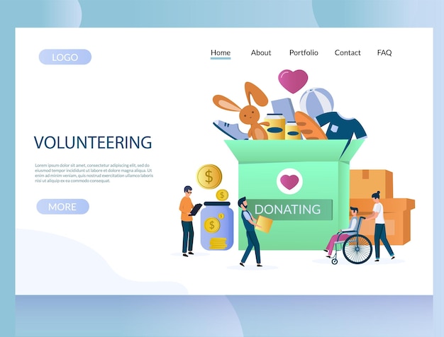 Vector volunteering vector website landing page design template