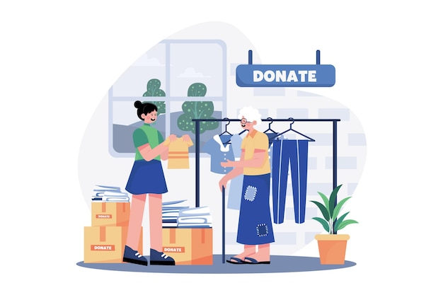 volunteers donate clothes to the poor