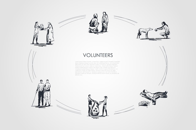 Vector volunteers hand drawn cicle