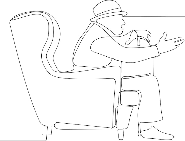 Volwassen man zit in een fauteuil