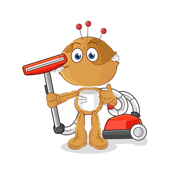 Voodoo doll clean with a vacuum character vector