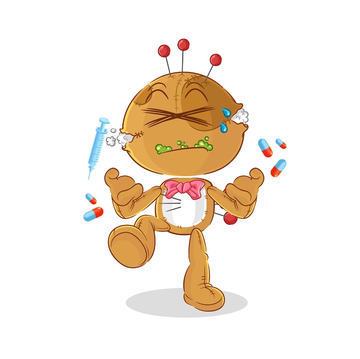 वेक्टर voodoo doll drug overdose cartoon illustration