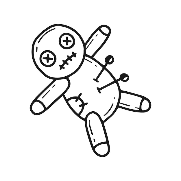 A voodoo doll with pins in a simple doodle style Vector illustration