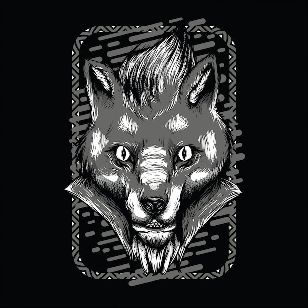 Voodoo Fox Black and White Illustration