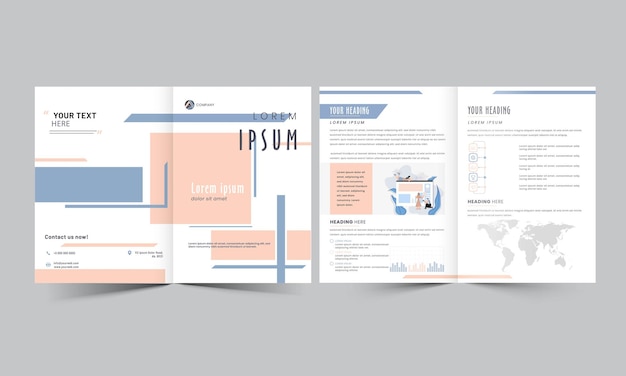 Vector voor- en achteraanzicht van business bifold brochure template design met presentatie van de groei van het bedrijf