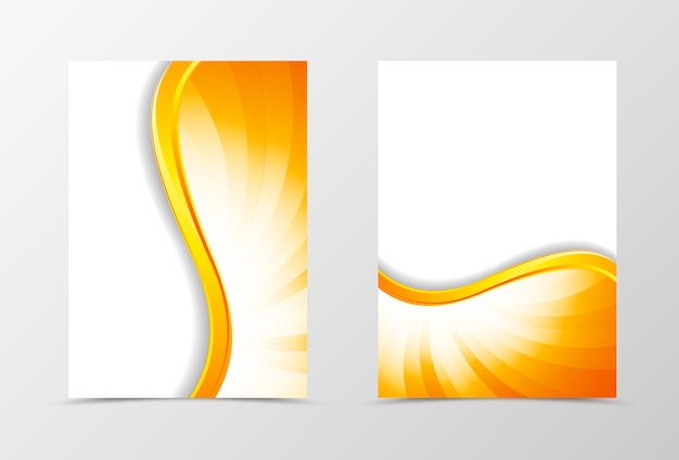 Vector voor- en achterkant dynamische golf flyer sjabloonontwerp. abstracte sjabloon met oranje lijnen in glanzende stijl.