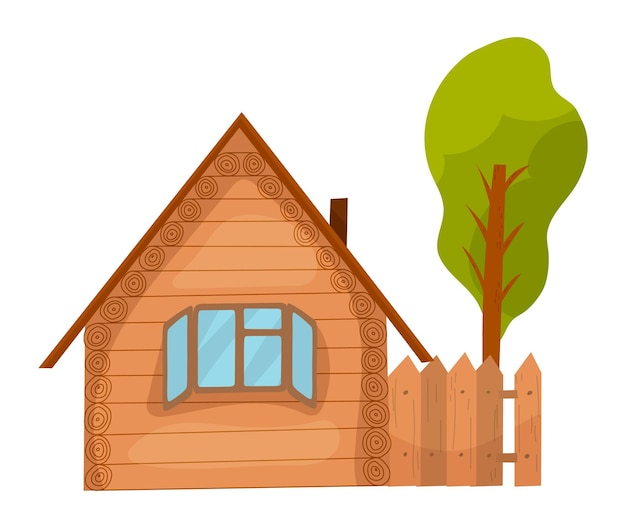 Vooraanzicht van een huis met natuurelementen op witte illustratie als achtergrond