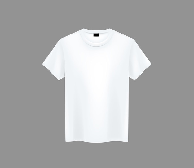 Vector vooraanzicht van witte t-shirt voor heren mockup op donkere achtergrond t-shirt met korte mouwen op achtergrond