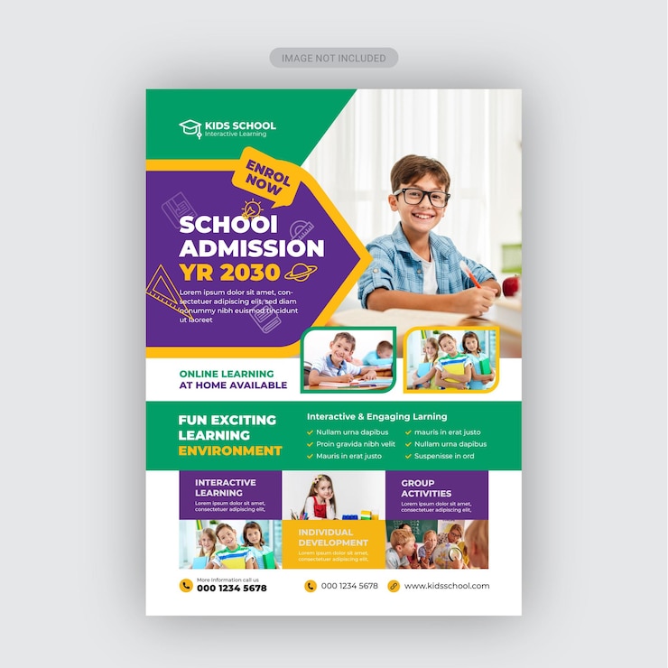 Vector voorbeeld van een flyer voor de toelating tot het schoolonderwijs