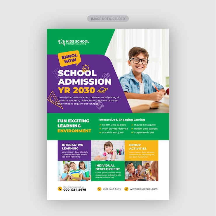 Vector voorbeeld van een flyer voor de toelating tot het schoolonderwijs