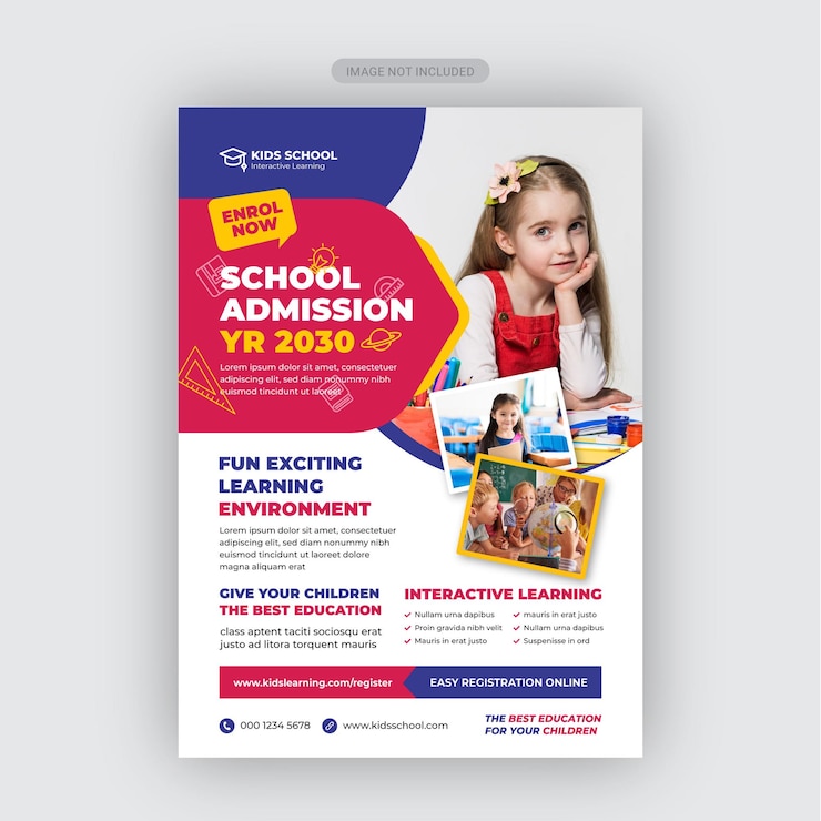 Vector voorbeeld van een flyer voor de toelating tot het schoolonderwijs