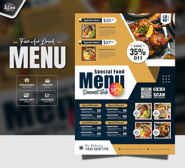 Voorbeeld van een restaurant met een speciaal menu voor eten en drinken