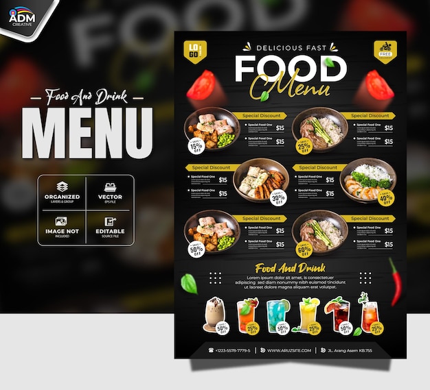 Voorbeeld van een restaurant met een speciaal menu voor eten en drinken
