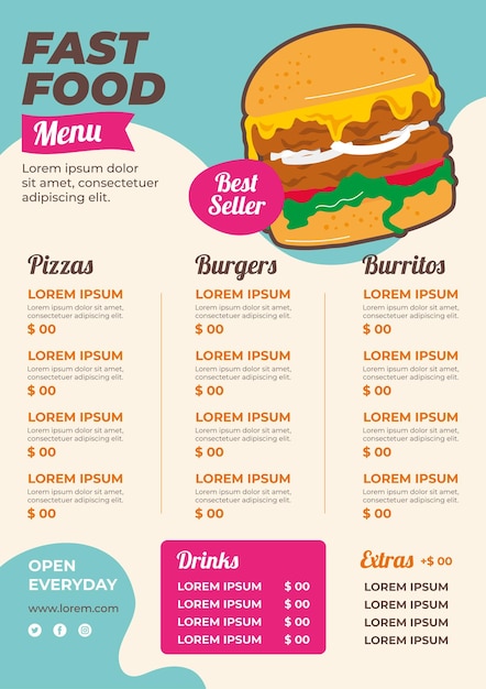 Voorbeeld van het menu van een fastfoodrestaurant