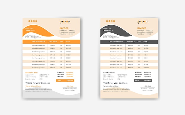 Voorbeeld voor het ontwerp van een bedrijfsfactuur of factureringsformulier voor een prijsfactuur
