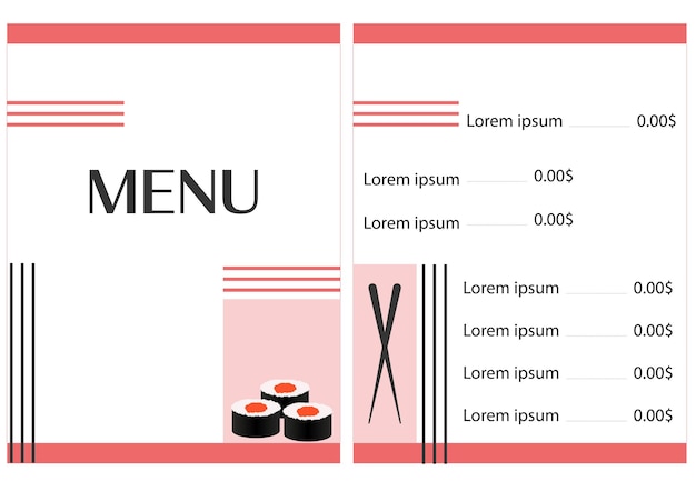 Vector voorbeeldmenu voor aziatisch restaurant.