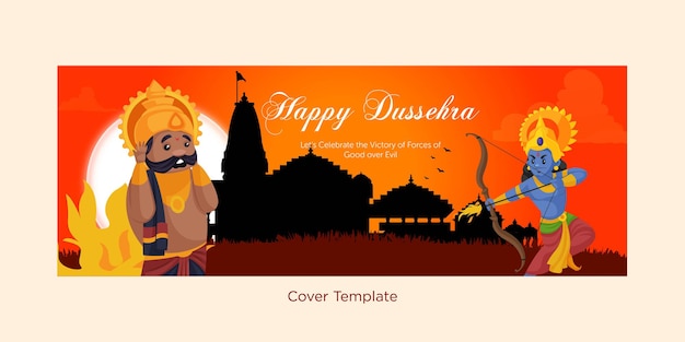 Voorblad van Indiase festival Happy Dussehra cartoon stijlsjabloon