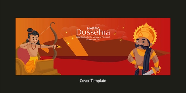 Voorblad van indiase festival happy dussehra cartoon stijlsjabloon
