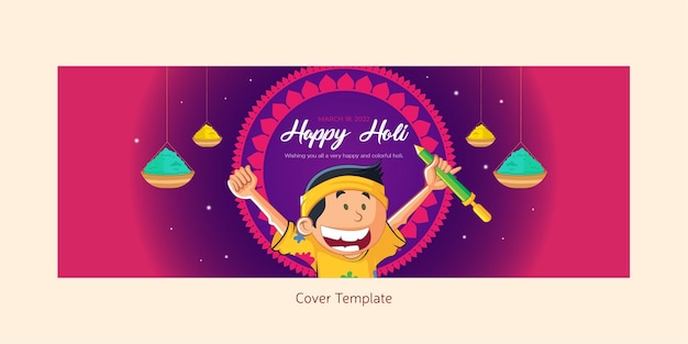 Voorblad van indiase festival happy holi festival van kleuren sjabloon