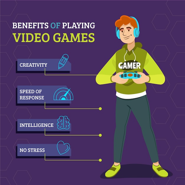 Vector voordelen van het spelen van videogame infographic