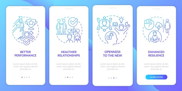 Voordelen van vertrouwen blauw verloop onboarding mobiele app-scherm