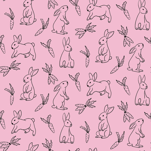 Vector voorjaars naadloos patroon met omtrek konijnen
