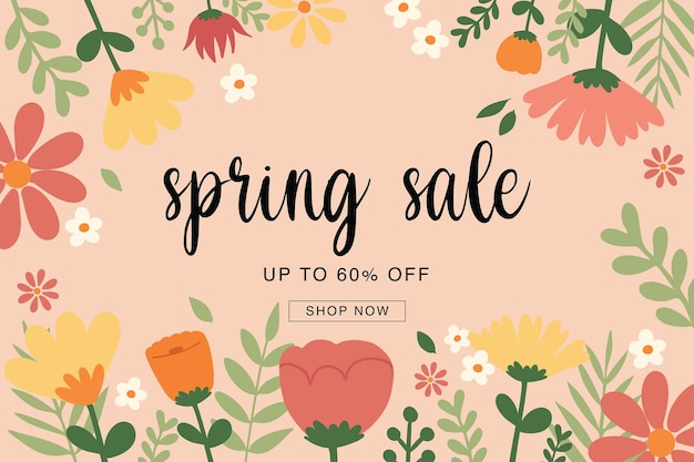 Voorjaarsverkoop achtergrond poster sjabloon Vector abstracte achtergrond met kleurrijke bladeren en bloemen