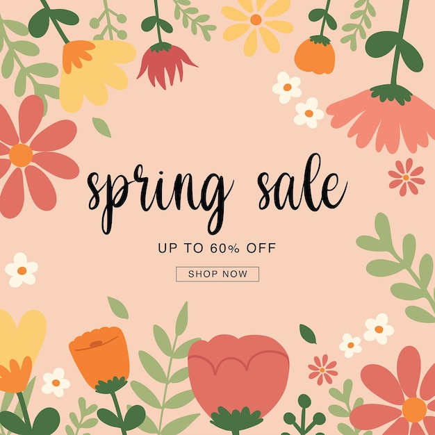 Voorjaarsverkoop achtergrond poster sjabloon Vector abstracte achtergrond met kleurrijke bladeren en bloemen