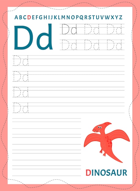 Voorschriften voor kinderen afbeelding in scandinavische stijl brieven schrijven vectorillustratie dinosaurus d